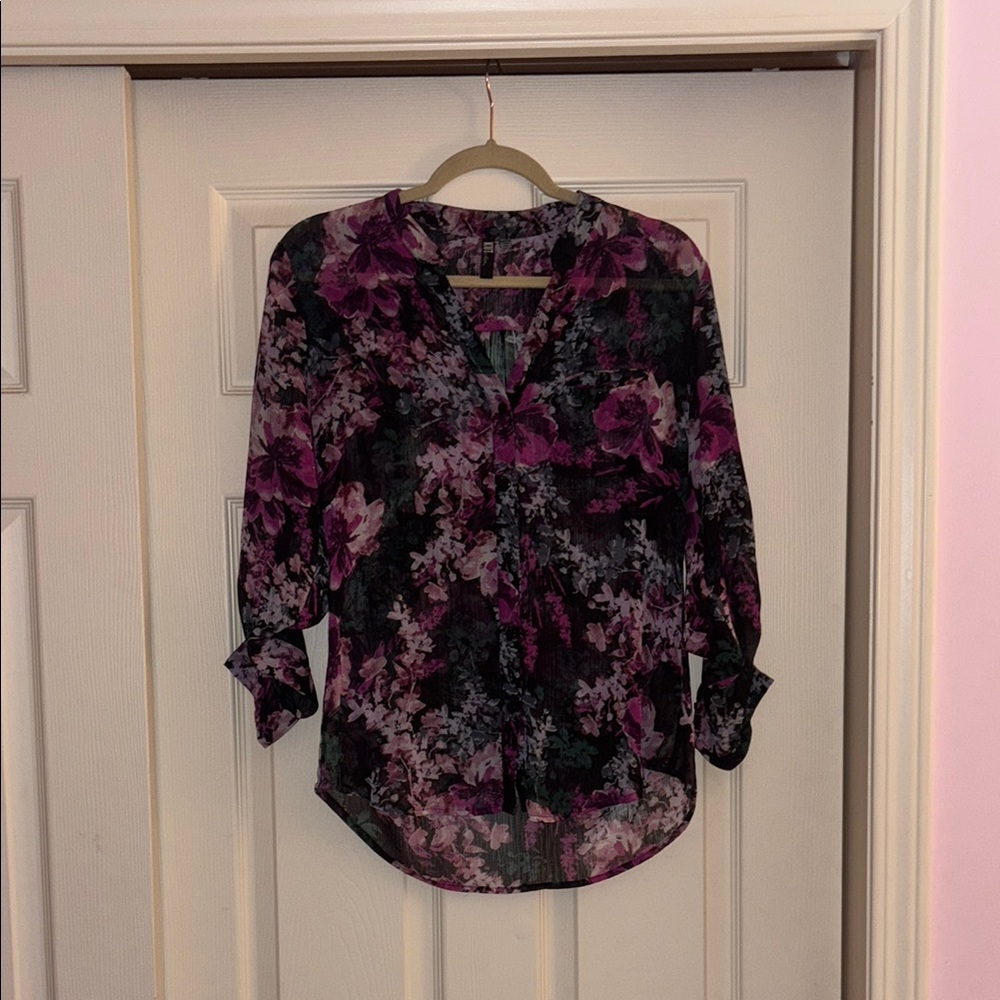 Kut from the Kloth Pink and Purple Floral Blouse